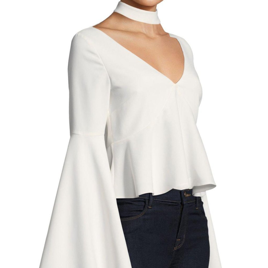 Likely Women's White Haley Choker Bell-Sleeve Top
